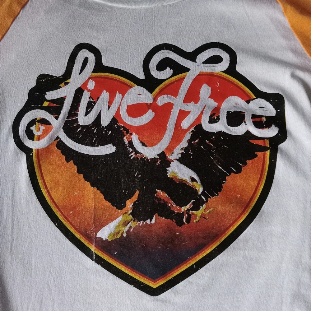 True Religion Live Free & Eagle Graphic Baseball Jersey Raglan Sleeve Retro - Picture 8 of 11